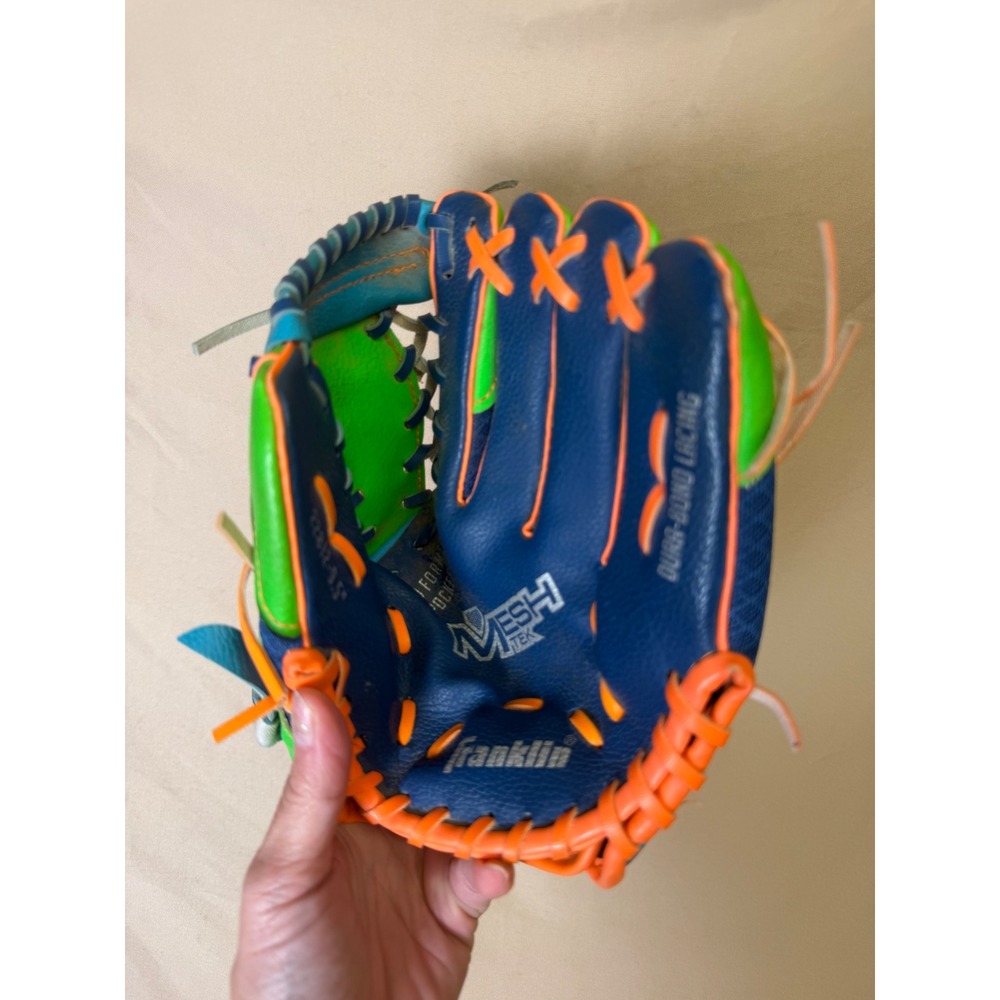 Franklin Mesh-Tek Series 9.5 Inch Youth Baseball Glove Navy Green Orange 22812